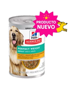 1 Lata Hill's Science Diet Adult Perfect Weight Sabor Estofado Pollo y Vegetales, Alimento Húmedo de Control de Peso para Perros Adultos, 354 g